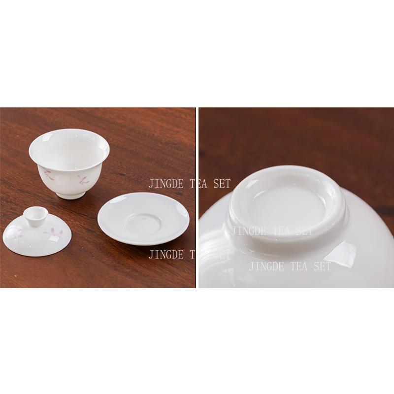 Ceramic Sheep Fat Jade Covered Bowl Dehua White Porcelain with Lid Tea Bowl Large Kung Fu Household Tea Set Gaiwan