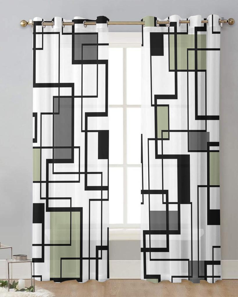 Abstract Lines Gradient Orange Tulle Drapes for Living Room Bedroom Sheer Window Curtains Kitchen Balcony Modern Voile Curtains