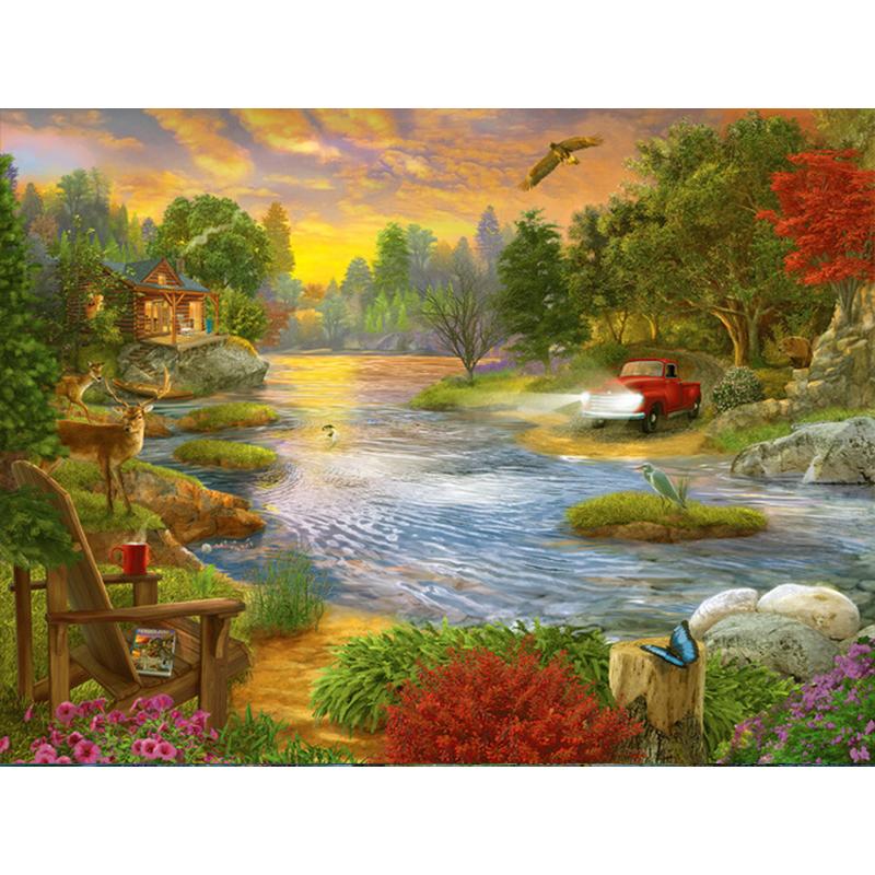 Pictură cu diamant 5D DIY Lake Full Drill Broderie cu diamante Poză din copac cu strasuri Peisaj Cucitură Decor de perete