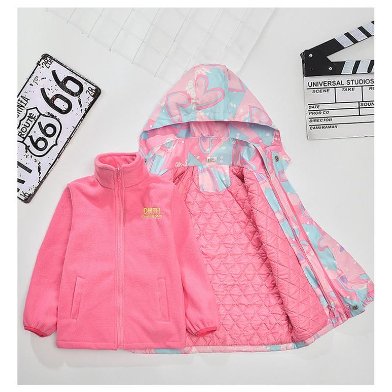 Girls Thickened Detachable Three In One Kids Winter Outdoor Jacket