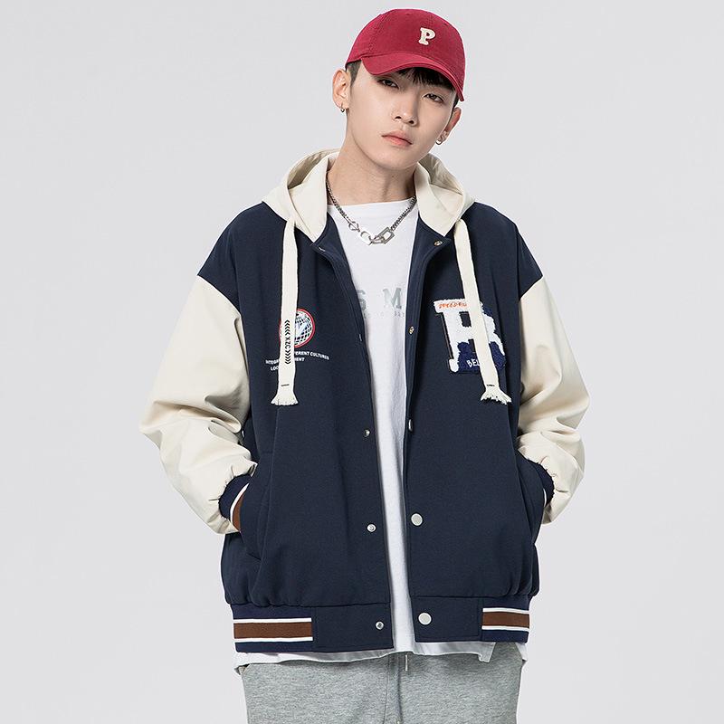 

Мужская вышитая куртка-пилот: Трендовый американский бейсбольный стиль для весны и осени XL синий