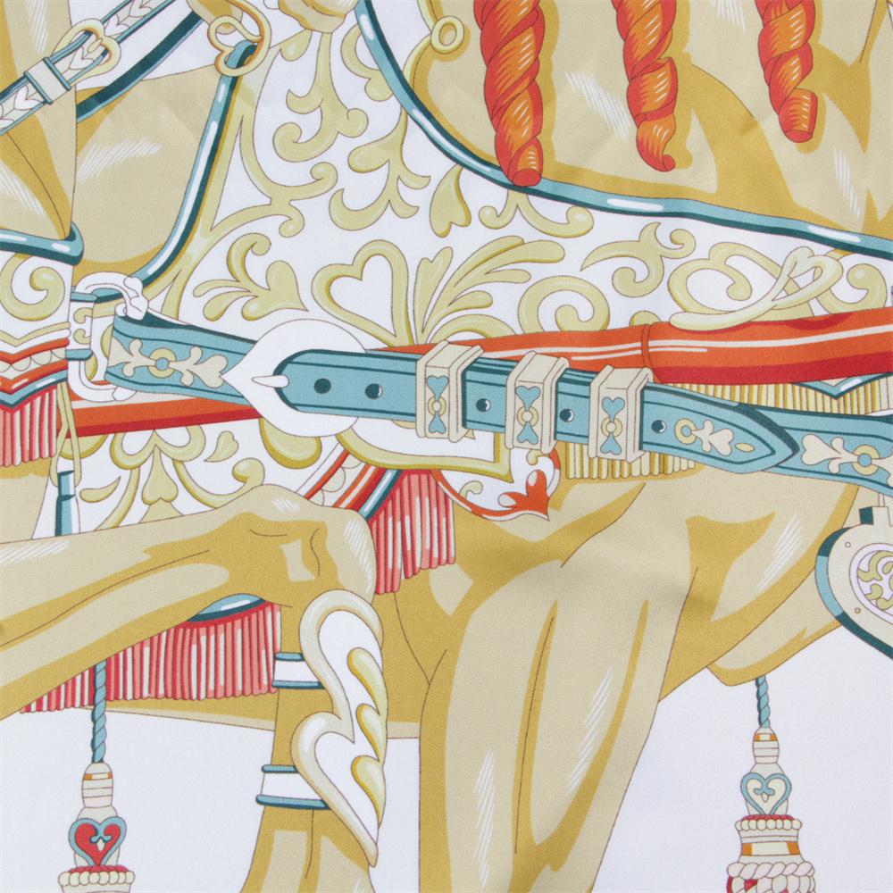 POBING Hand Rolled Twill Silk Scarf Women Two Horse Double Print Square Scarves Wraps Echarpes Foulards Femme Hijab 90CM