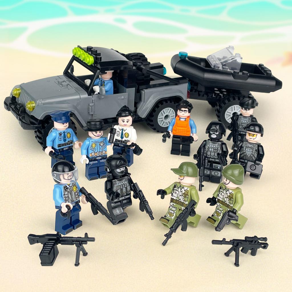 Package Small Particles Building Block Toy Miniature Weapon M-27 Off-Road Vehicle Pickup Truck Swat Car