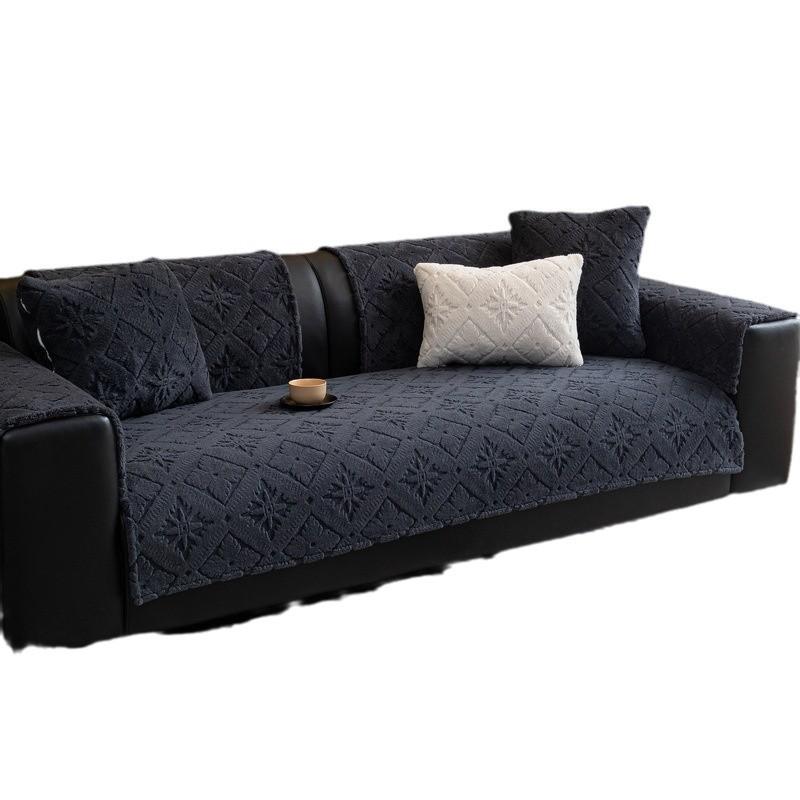 Retro High-End Straight Row Sofa Cushion Autumn And Winter Plush Leather Sofa Special Seat Cushion Fixed Non-Slip Cover Cover Cloth