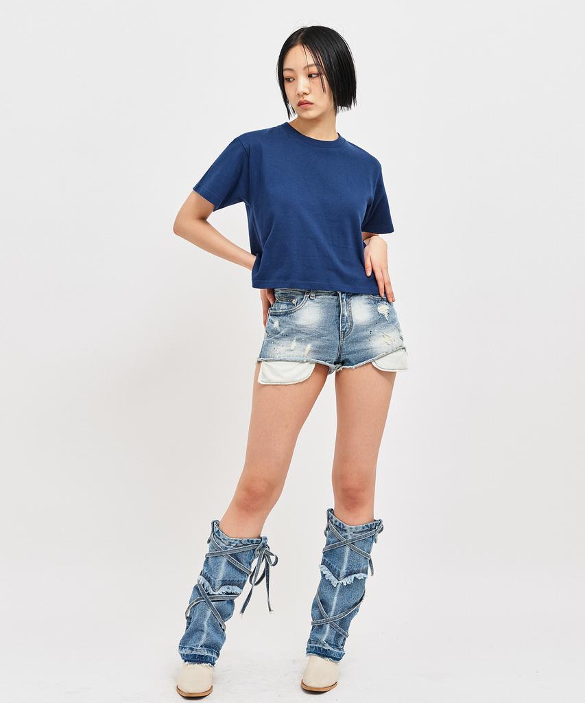 C WEAR BY THE GENIUS Oversized Crop T-Shirt Navy