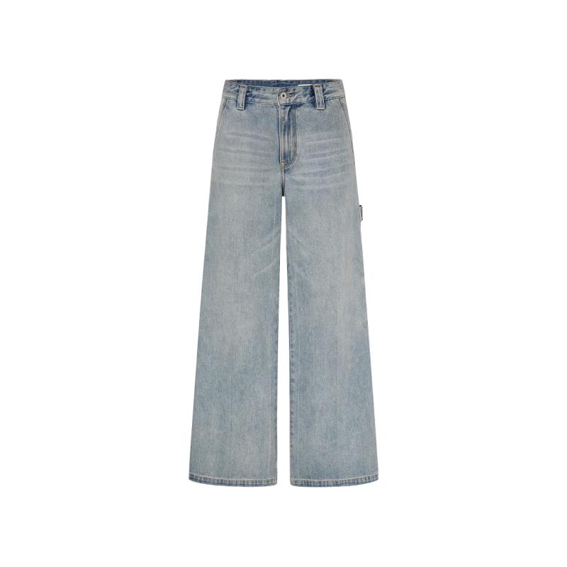 

Женские джинсы из турецкого хлопка деним с высокой посадкой и широкими штанинами S 26