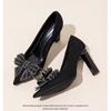 Modische schwarze High Heels mit spitzer Zehenpartie, Damen-Oberbekleidung mit Strassschleife, Arbeitsschuhe, 2025 neue vielseitige Pendler-Einzelschuhe