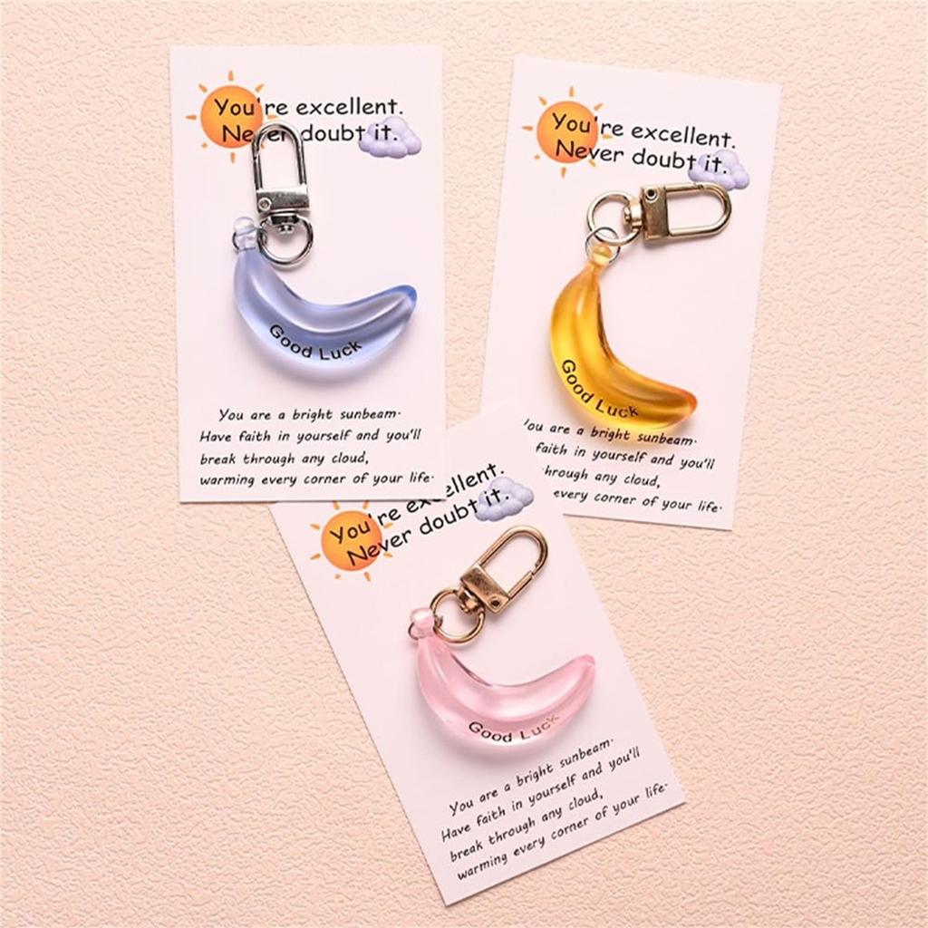 LUCK Banana Keychain Transparent Banana Keychain With Greeting Card Back To School Motivational Gift For Student
