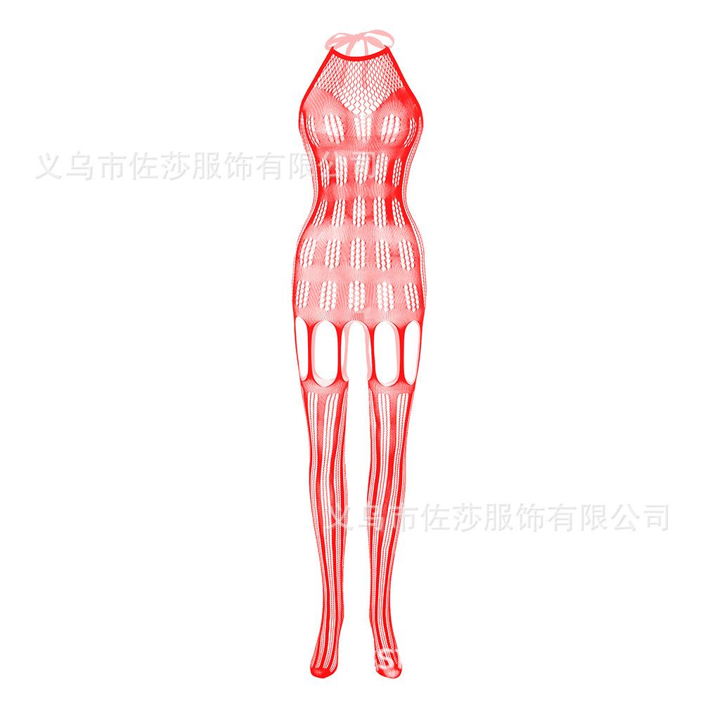 Sex Underwear Sexy Fishnet Socks One-piece Stockings Women's Open Crotch Suspenders Hollow Perspective Temptation One-piece Netwear