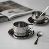 Elegantní šálek na kávu s podšálkem a lžičkou, nerezová ocel 304, šálek na espresso, hrnek na mléko, cappuccino na odpolední čaj, kempování, kavárna