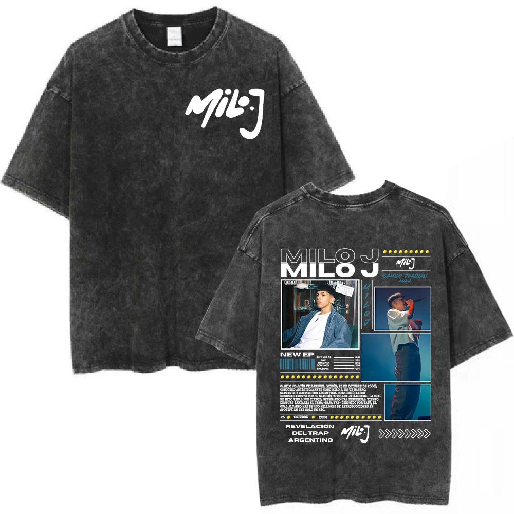 Rapper Milo J Logo Vintage Washed T Shirts Men Women Clothing Harajuku Hip Hop Tshirt Cotton Short Slevee Tshirts Streetwear