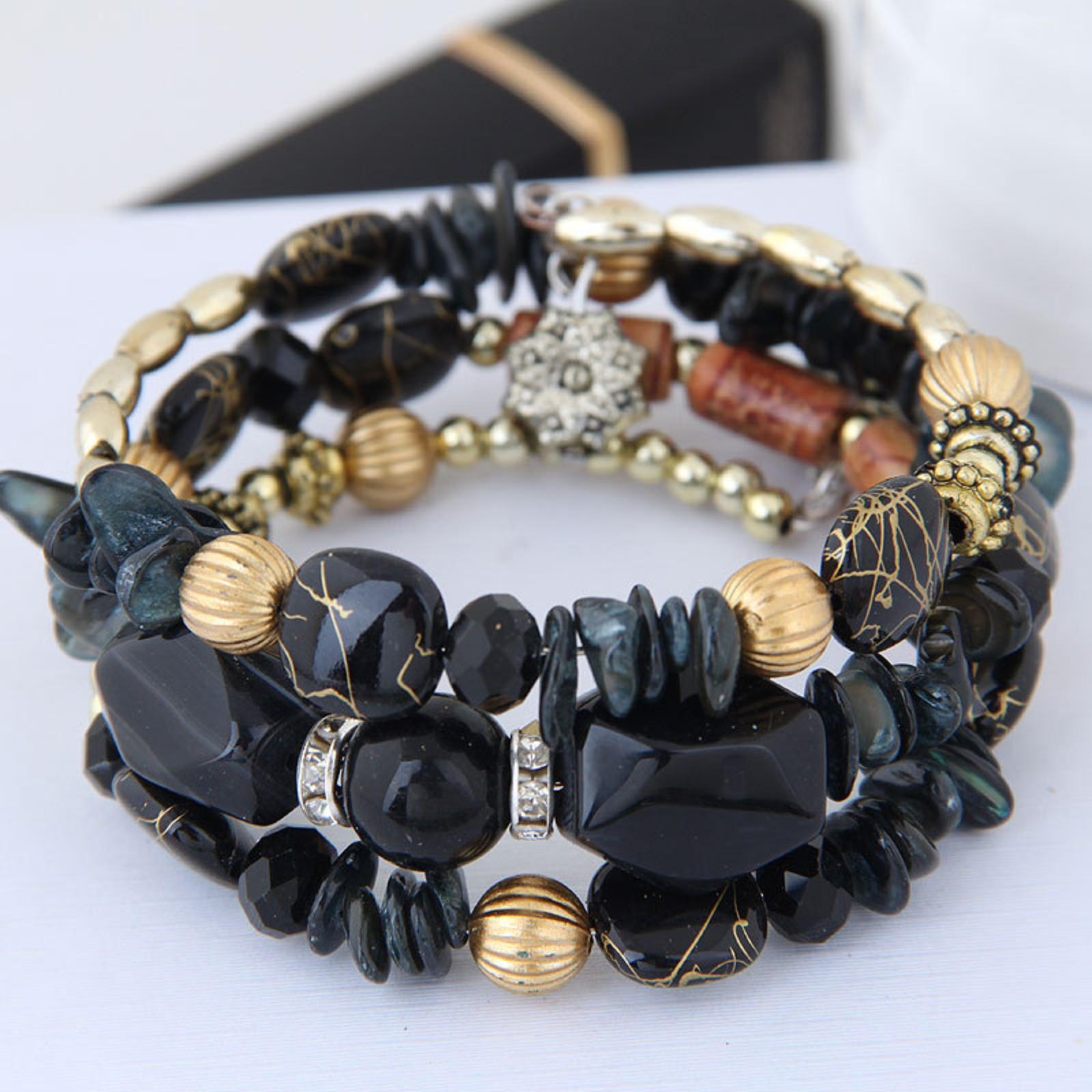 

Bohemian- Vintage Crystal Stone Turquoise Agate Beaded Multi-layer Wrap Bracelet One Size чорний
