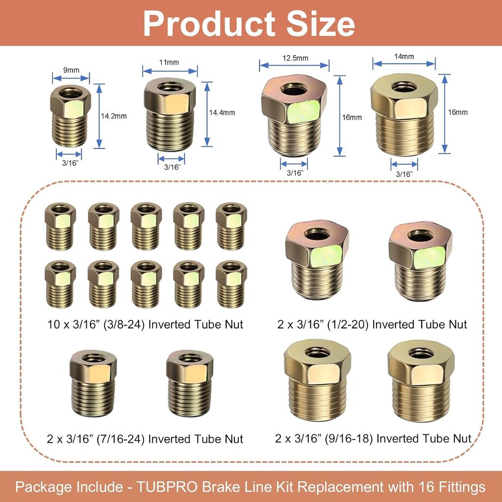 3/16 Brake Line [Made Of Genuine Copper Nickel, 3/16"ODx25FT], Brake Line Kit With 16 Nuts – Non-Magnetic Copper Tubing With Fittings For Brake