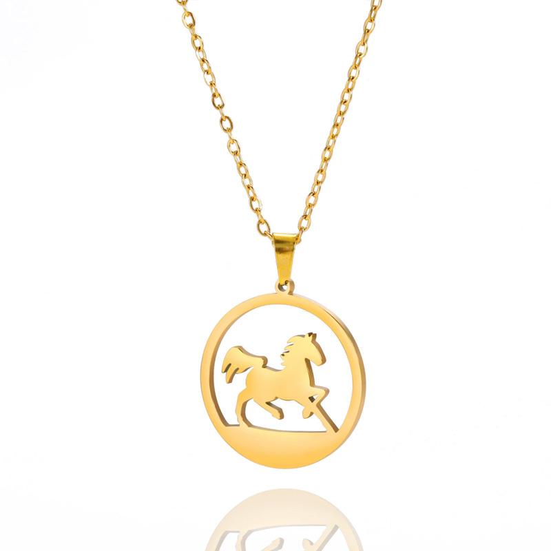 1ks Náhrdelník s přívěskem koně Vynikající nerezová ocel Novoroční dárek Diamantem vykládaný Temperament Kulatý přívěsek Náhrdelník