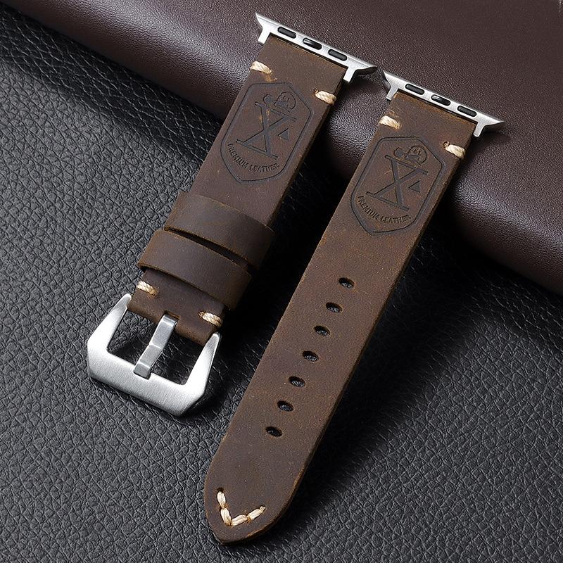 Retro Första lager Ko Läderrem för Apple Apple Watch8 Tryckt Klockarmband 49mm Herrarmband
