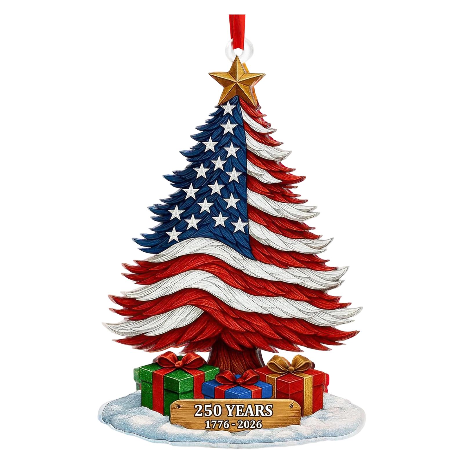 States 0th Anniversary Ornament, 2D Acrylic 0th Anniversary USA Christmas Tree Ornament, Flag Christmas Ornaments, Gift For US Citizens One Size