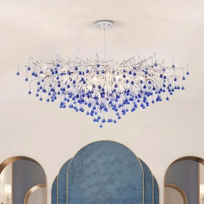 Hot Sales Luxury Chrome Chandelier - Pink Crystal Water Drop Design for Living Room Ceiling, Elegant Indoor Decor Lighting