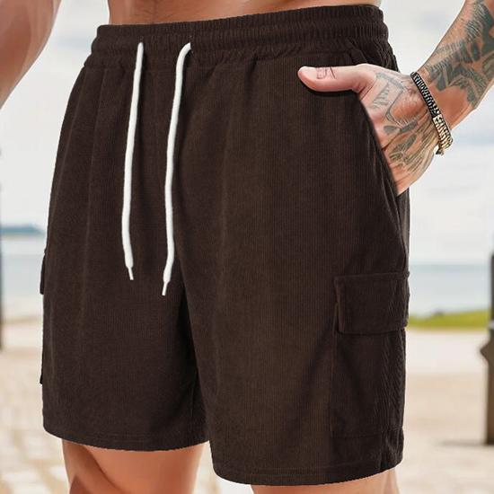 Summer Solid Color Lace Up Sports Five Quarter Shorts Men's Multi Pocket Shorts Casual Pants
