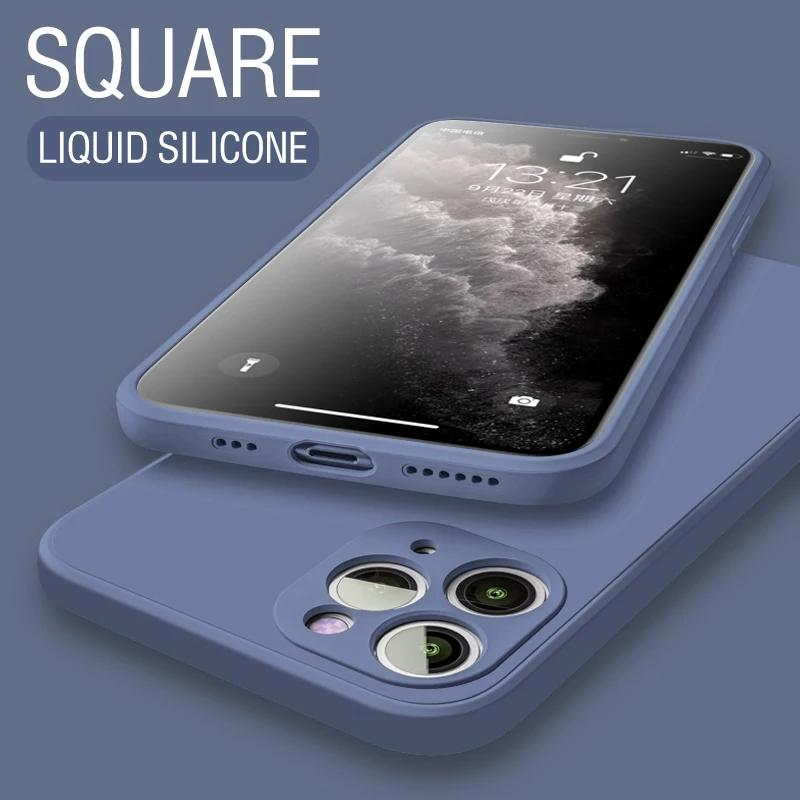 Capa de telefone de silicone líquido quadrado luxuoso TPU macio para iPhone 15 14 13 12 11 Pro Max X XR XS Max 7 8 14 15 Plus Proteção total TPU Capa traseira