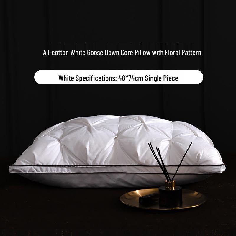 Luxury Goose Down Pillow with Cotton Cover for Neck Support