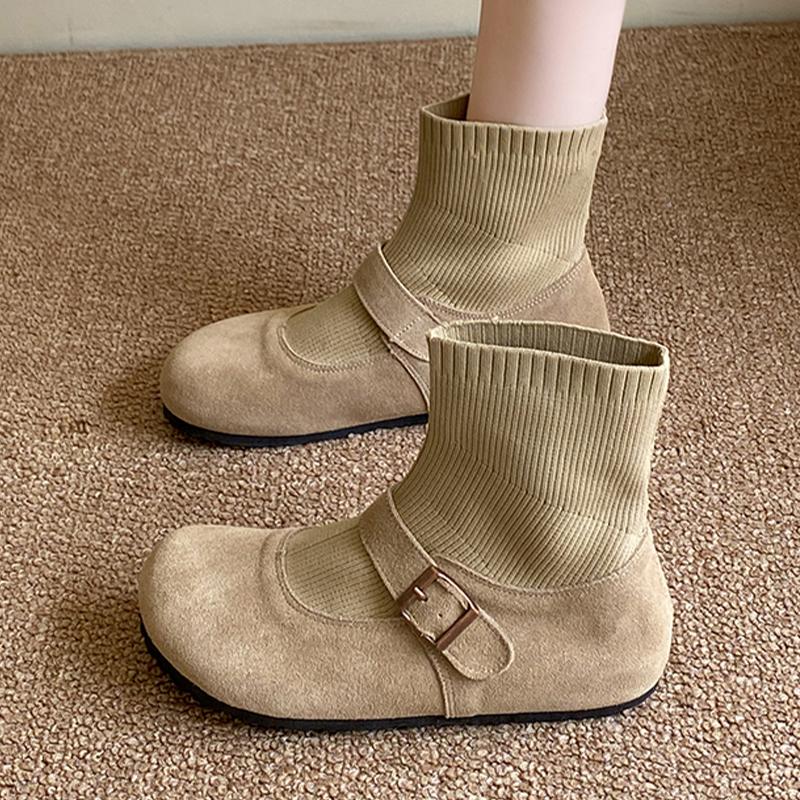 Fashion Flats Women Ankle Sock Boots Trend Sport Shoes Fashion Chelsea Boots 2025 Winter Casual Walking Suede Shoes Comfort Mujer Botas