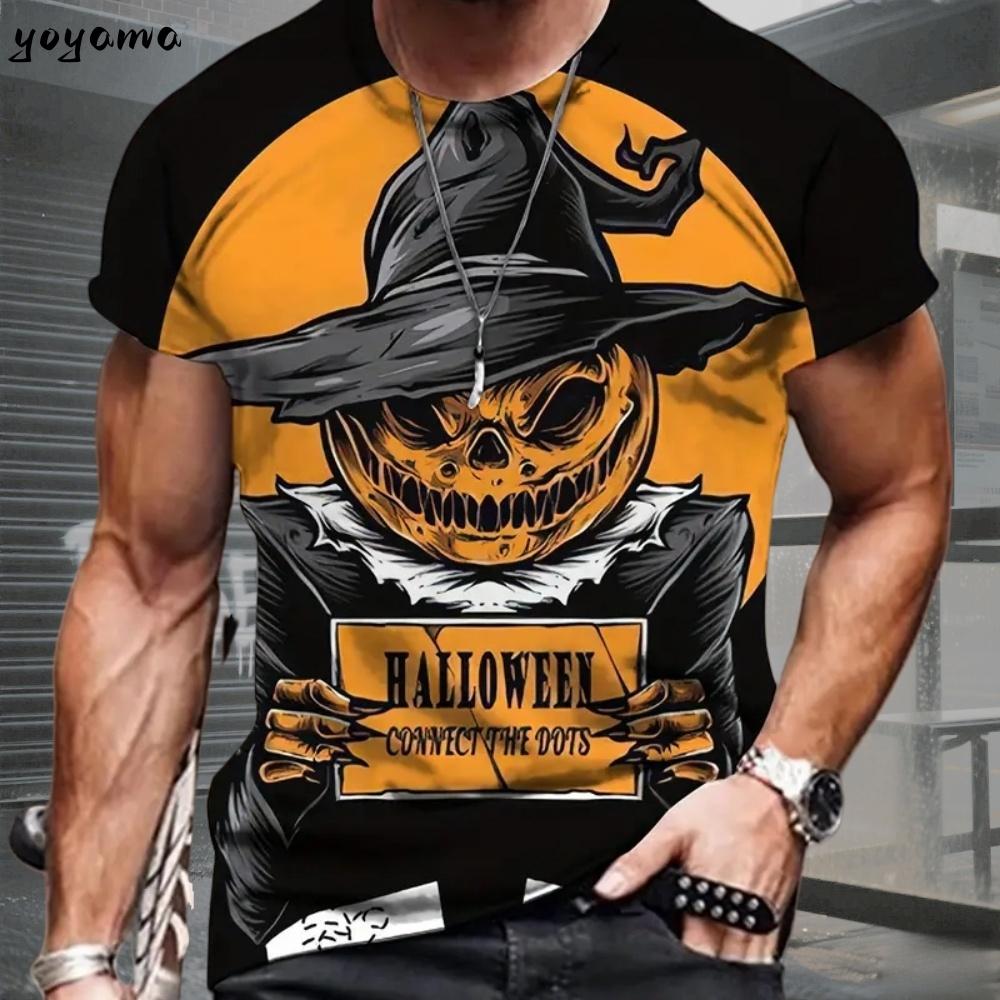 T-shirt for men, fun Halloween horror pumpkin 3D printed short sleeved top, casual round neck T-shirt for men, oversized men's short sleeved T-shirt