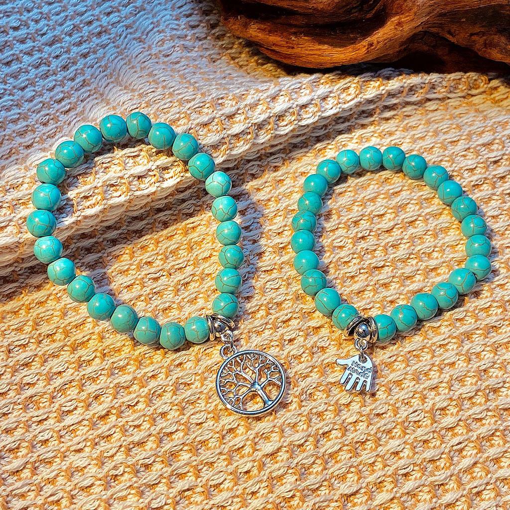 Bohemian Turquoise Ethnic Bracelet with Cross, Starfish, and Turtle Charms