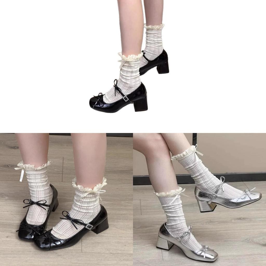 French Silver Mary Jane Shoes For Women Summer Elegant Low Heel Dress Footwear
