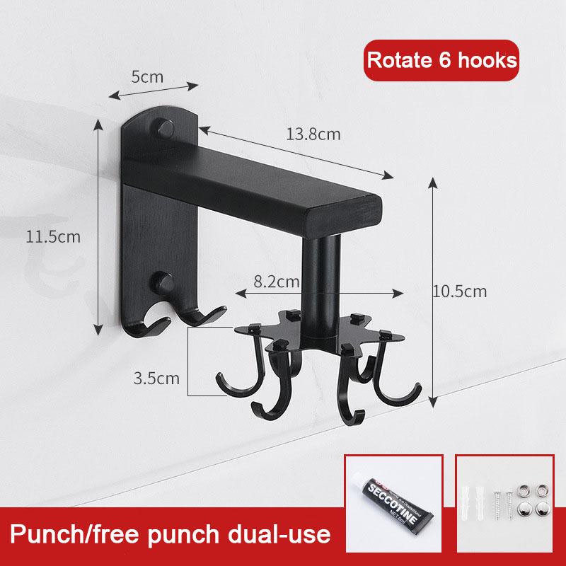 Kitchen rotating hook free punching 360 degree rotating rack wall hanging creative space saving spatula aluminum storage rack