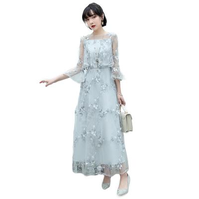 Wedding Unique Lace and for Women In Their and 40s [DEEPEYES] Dress, Long, A-Line Embroidery, 20s, 30s, (2XL, Gray)