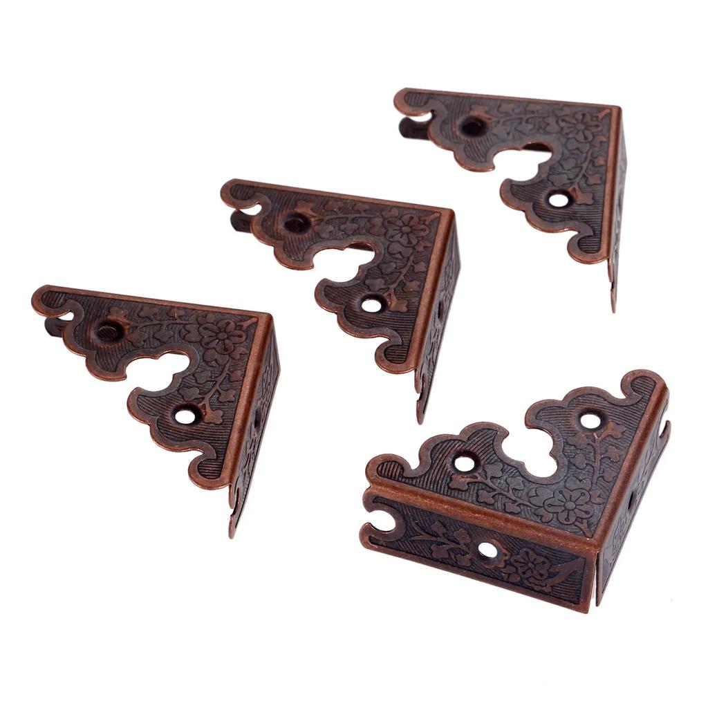 4Pcs 34mm Zinc Alloy Jewelry Wooden Box Triangle Corner Decorative Protectors Furniture Carved Table Corner Brackets Protection