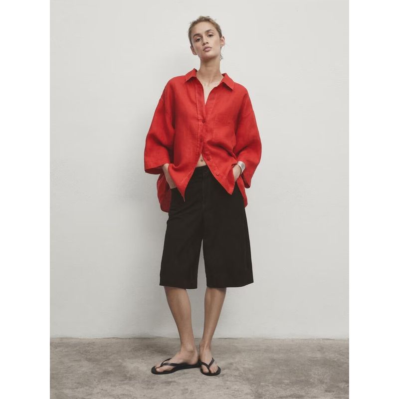 

MD Women s Clothing New French Intelligence Commute Style Red Linen Loose Version Long Sleeves Shirt 05158681600 Red S