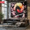 Japanese Dragon Cherry Blossom Tapestry Samurai Sword Moon Background Wall Art Asian Oriental Decor Living Room Bedroom Art