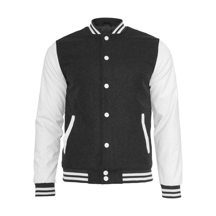 Veste Teddy - Urban Classics - Oldschool - Laine - Manches Simili Cuir - Ajustée