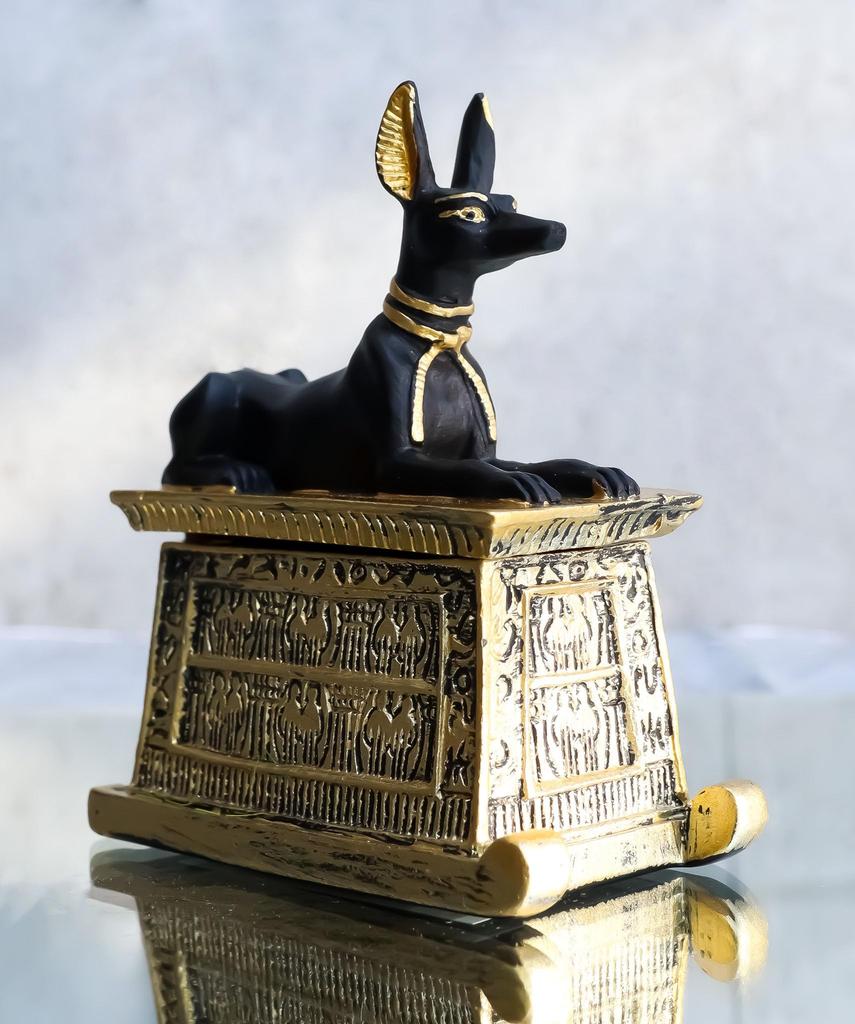 Ebros Gift Ebros Egyptian God Hieroglyph Anubis Dog Egyptian Miniature Cartouche Box Black and Gold Finish Gods and Goddesses Ancient Legendary Deity