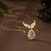 S925 Sterling Silber eingelegte Quarzit Jade Engelsflügel Halskette Damen Licht Luxus Kürbis Anhänger Temperament Schlüsselbein Kette