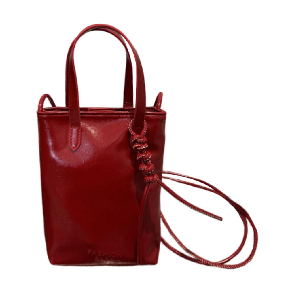 Mini Pu Leather Shoulder Bag Handmade Knitted Crossbody Bag Personalized Solid Color Handbag Summer