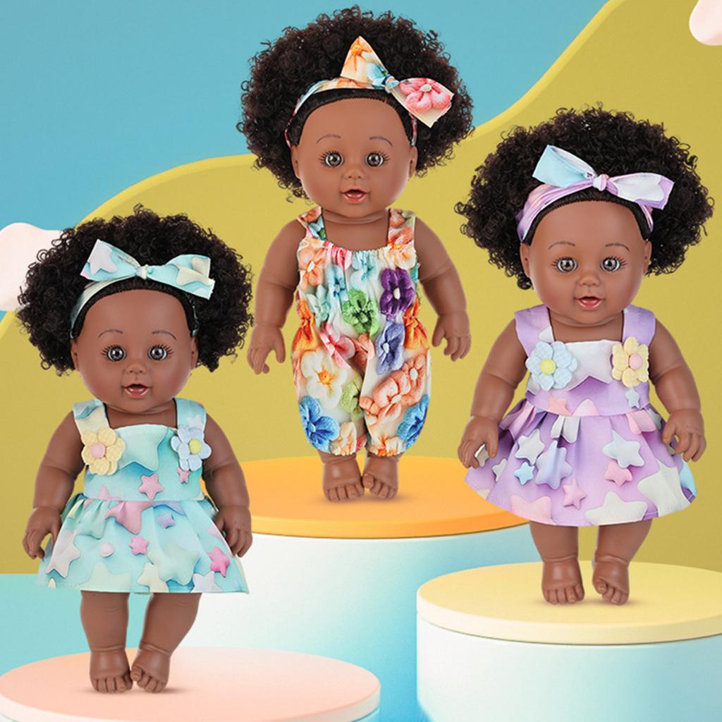 12Inch Soft Vinyl African American Doll With Fashion Afro Hairstyle For Kids Collectors Nursery Room Decoration