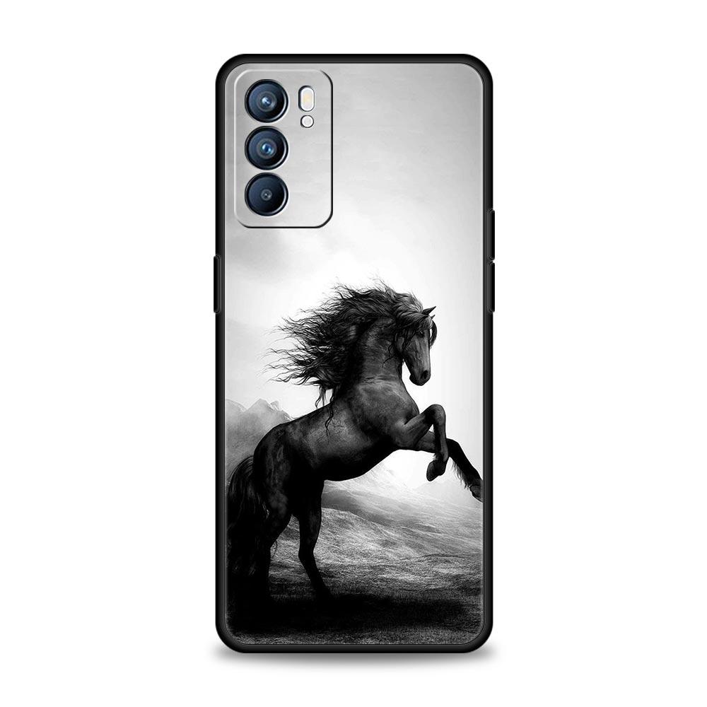 Case For Oppo A54 A53 A52 A9 A15 A95 A17 A16 A76 A74 A57 Find X6 X5 Reno8 Reno7 Reno6 Pro 5G Cover Galloping Horse Girl Drawing