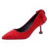 Red suede wedding shoes women's heel bow high heels fairy style with Xiuhe bridal shoes green shoes