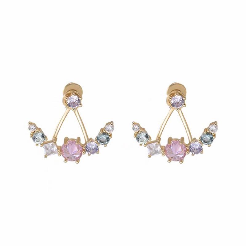 Korean Style Colorful Zircon Arc Earrings Studs - Trendy Spring Fashion for Women