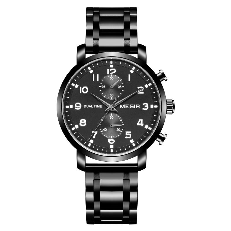 Relojes Hombre Megir 2160 Luxury Chronograph Quartz Watches Custom Logo Leather Men Wrist Watch