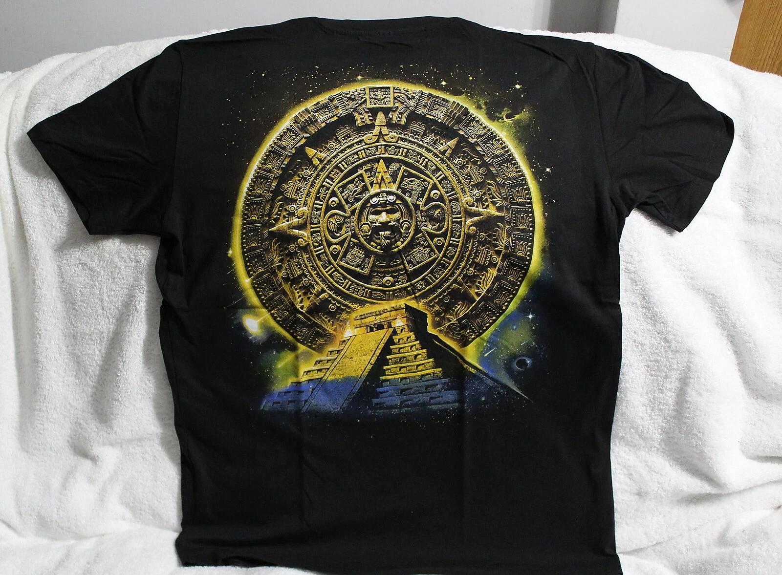 

AZTEC CALENDAR SUN STONE MAYAN MEXICO PYRAMID T-shirt M