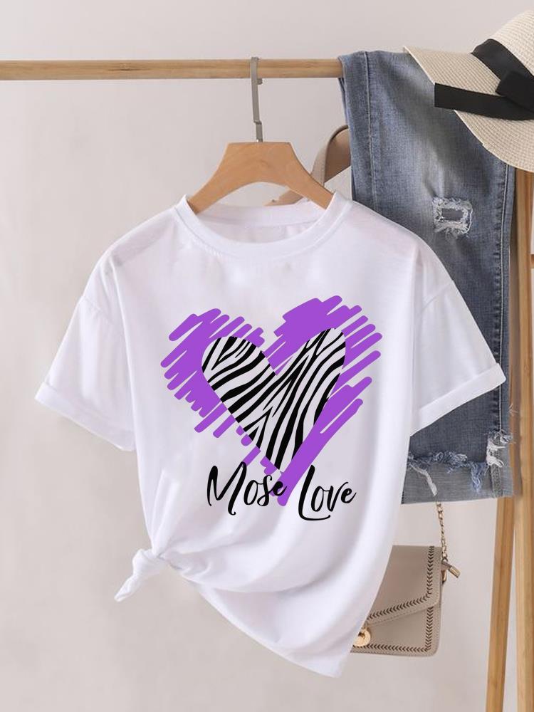 (Asian Size) Sweet Love Cute Lady Female Top Printed Fashion Graphic Short Sleeve T-shirts Tee Clothing Women Casual T Shirt