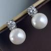 Simple Stylish Simulated Pearl Earrings with Cubic Zirconia Fashionable Women Silver Color Luxury Trendy Jewelry