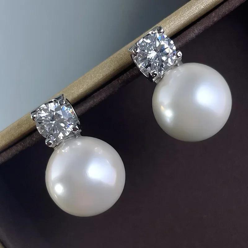 Simple Stylish Simulated Pearl Earrings with Cubic Zirconia Fashionable Women Silver Color Luxury Trendy Jewelry