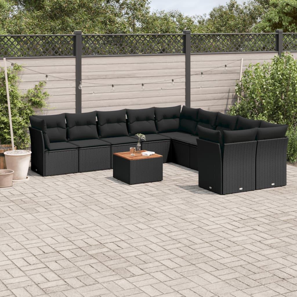 Vidaxl 11-Cz. Set da Giardino, Cuscini Rattan Nero Pe