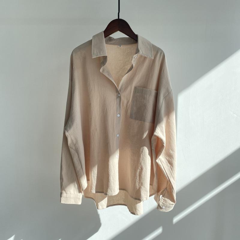 Womens Pink Solid Color Loose Shirt Casual Lapel Button Down Blouse With Pocket