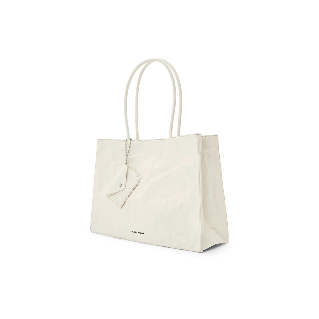New CHARLES&KEITH PU Shoulder Bag, Handbag, Tote Bag, Shoulder Bag Tubas Women's Jet Black/Cream Milk White CK2-30782346