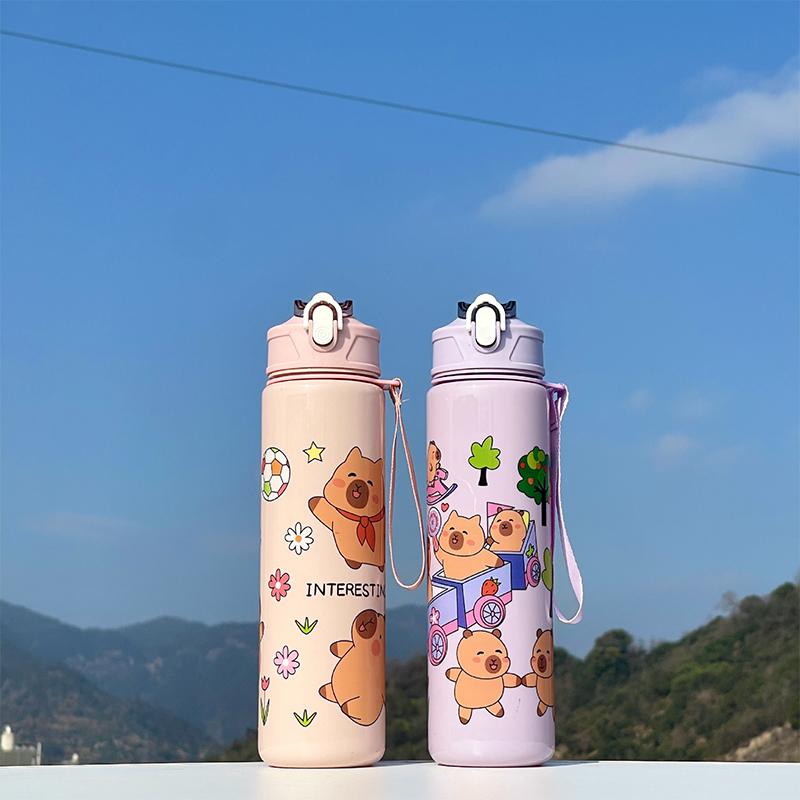 800Ml Cartoon Capybara Water Bottle Plastic Water Cup Portable Large Capacity With Straw Sports Water Bottle Travel Outdoor